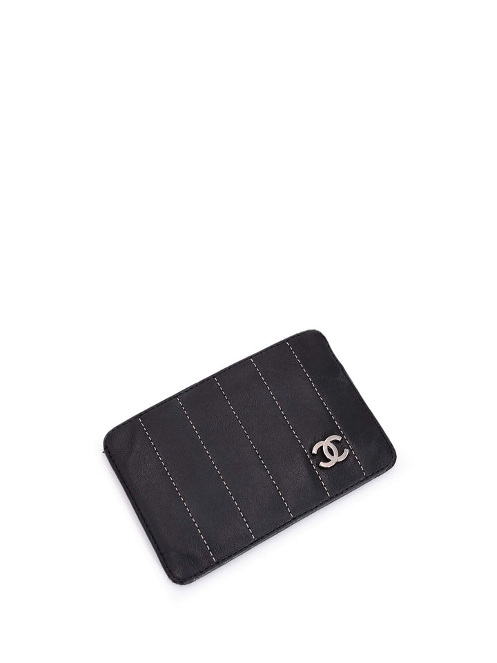 Top Quality Chanel Leather Quilted CC Logo Card Holder Wallet Black