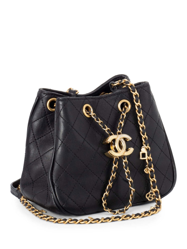 Top Quality Chanel Leather Small Egyptian Amulet Drawstring Bucket Bag Black