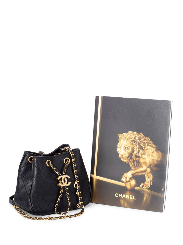 Top Quality Chanel Leather Small Egyptian Amulet Drawstring Bucket Bag Black