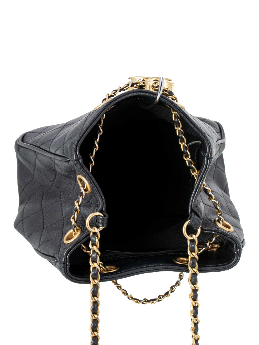 Top Quality Chanel Leather Small Egyptian Amulet Drawstring Bucket Bag Black