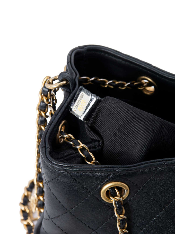 Top Quality Chanel Leather Small Egyptian Amulet Drawstring Bucket Bag Black