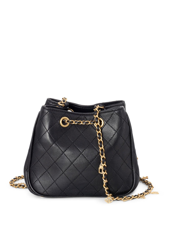Top Quality Chanel Leather Small Egyptian Amulet Drawstring Bucket Bag Black