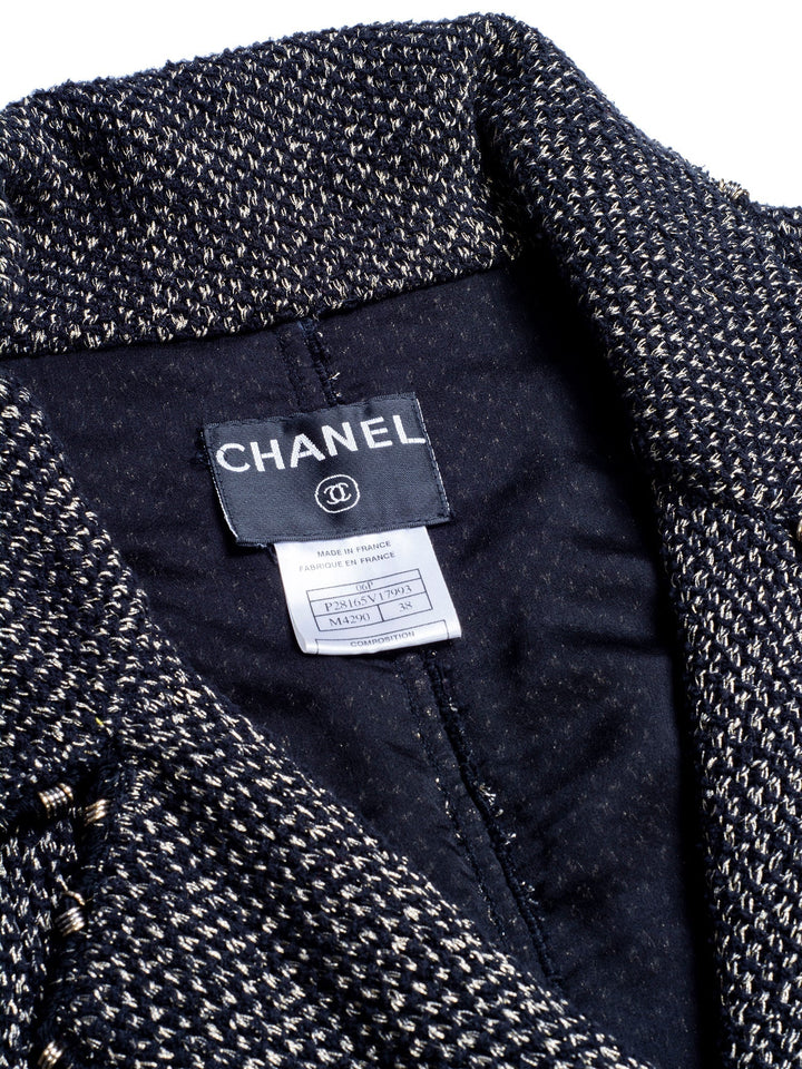 Top Quality Chanel Lesage Tweed Fringe Fitted Belted Jacket Gold Black