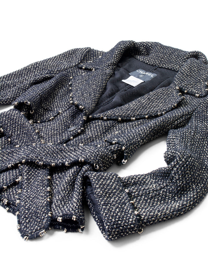 Top Quality Chanel Lesage Tweed Fringe Fitted Belted Jacket Gold Black