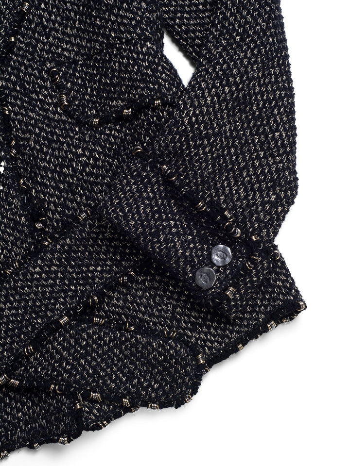 Top Quality Chanel Lesage Tweed Fringe Fitted Belted Jacket Gold Black