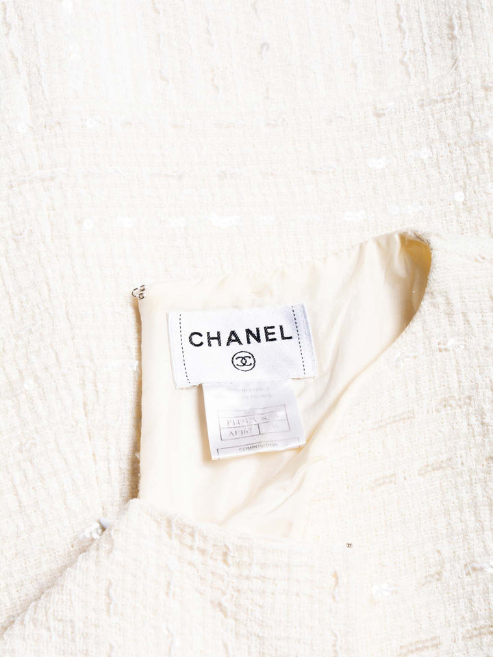 Top Quality Chanel Lesage Tweed Sequin Midi Dress Ivory