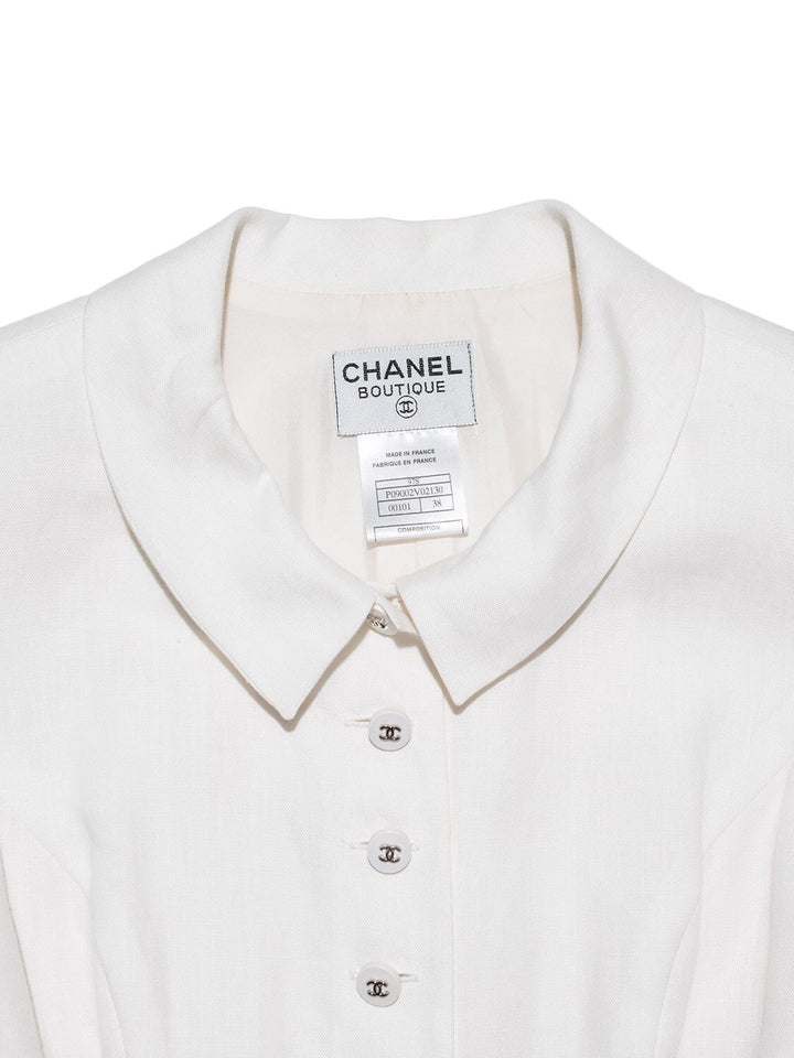 Top Quality Chanel Linen Button Down Dress White
