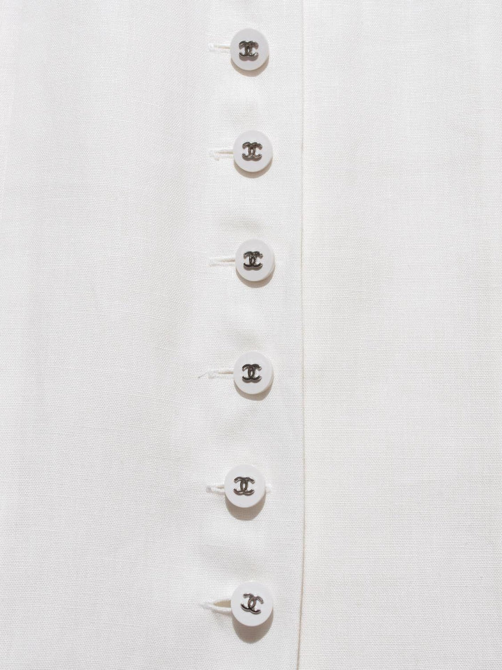 Top Quality Chanel Linen Button Down Dress White