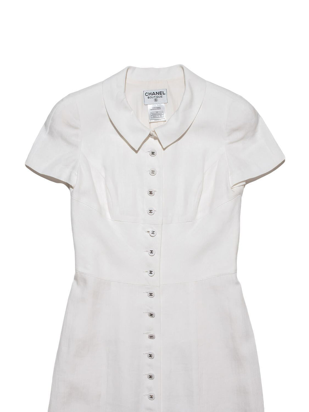 Top Quality Chanel Linen Button Down Dress White