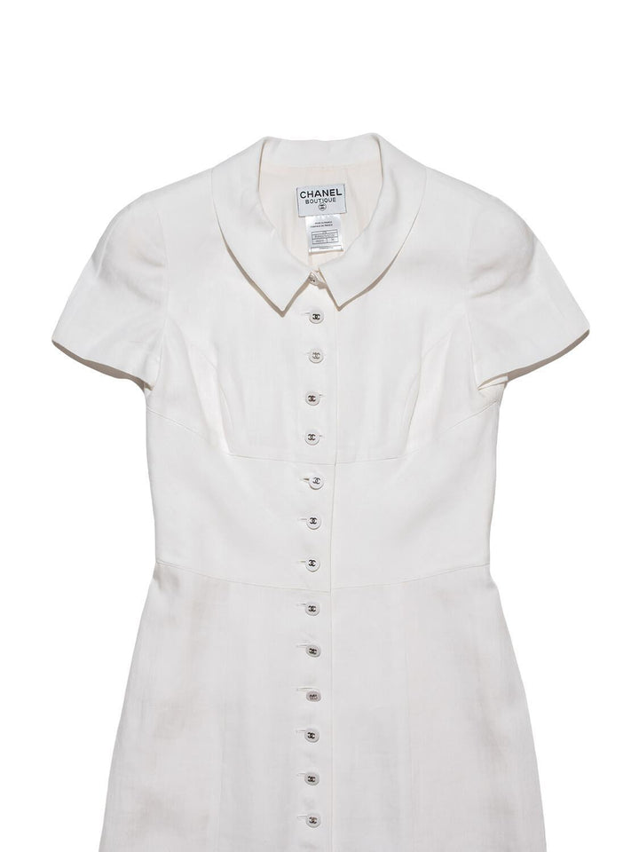 Top Quality Chanel Linen Button Down Dress White