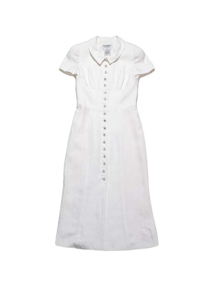 Top Quality Chanel Linen Button Down Dress White