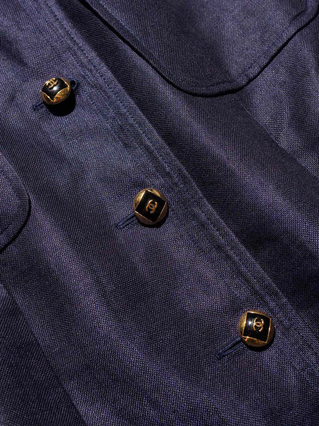 Top Quality Chanel Linen CC Logo Fitted Jacket Blue