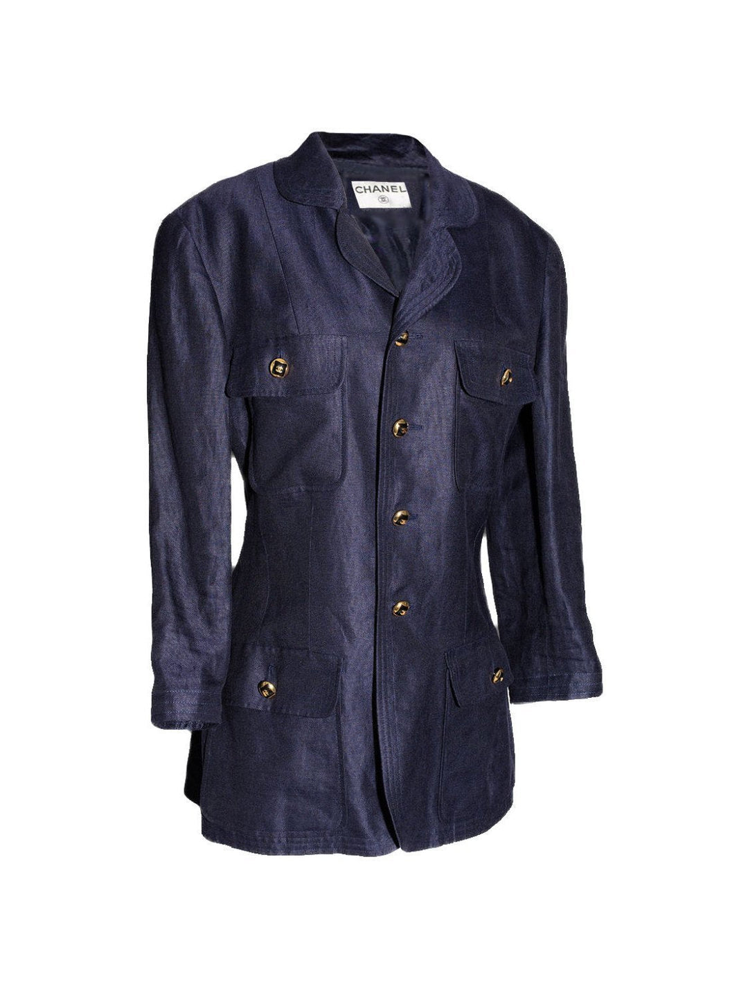 Top Quality Chanel Linen CC Logo Fitted Jacket Blue