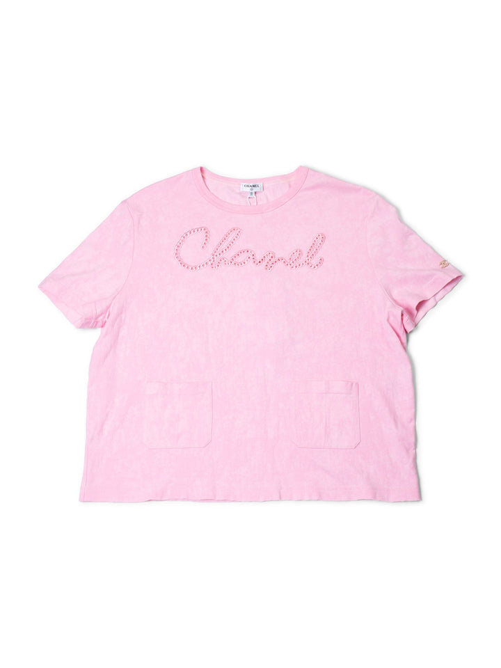 Top Quality Chanel Logo Cotton Embroidered Tie-Dye T-Shirt Pink