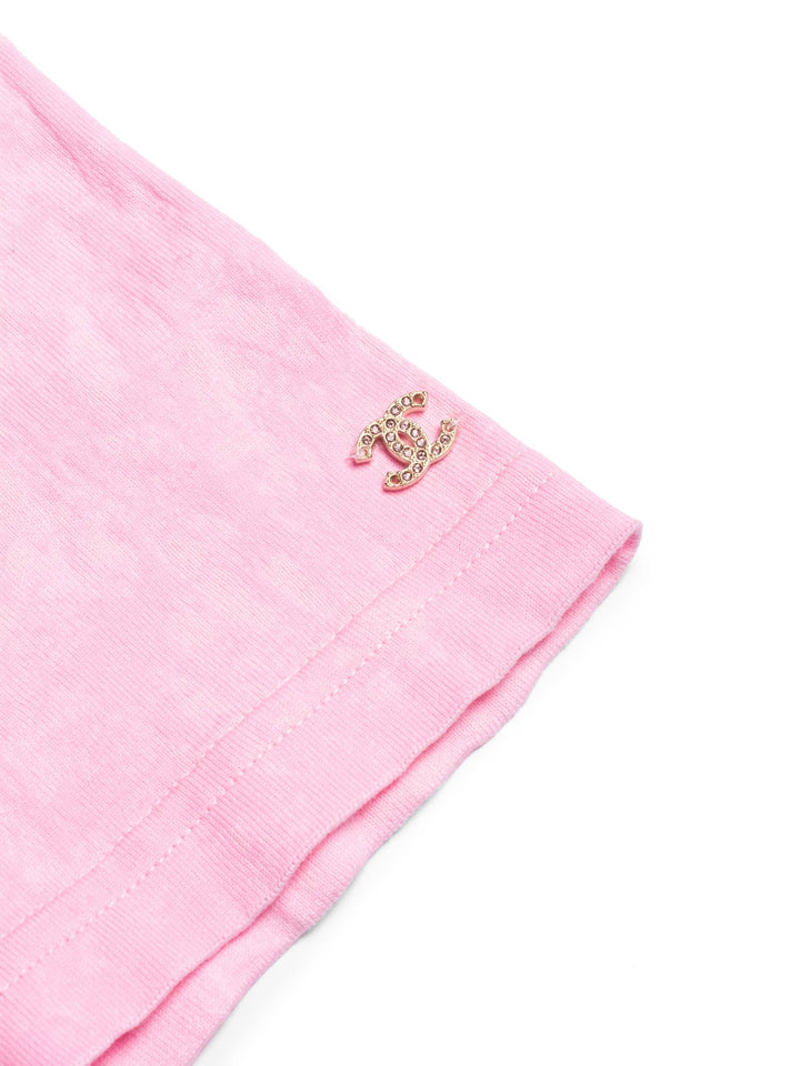 Top Quality Chanel Logo Cotton Embroidered Tie-Dye T-Shirt Pink