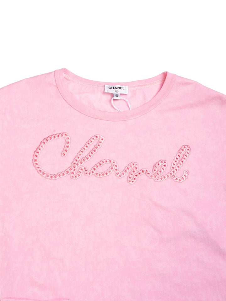 Top Quality Chanel Logo Cotton Embroidered Tie-Dye T-Shirt Pink