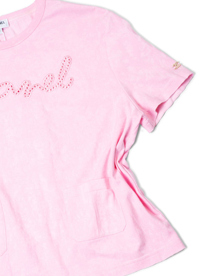 Top Quality Chanel Logo Cotton Embroidered Tie-Dye T-Shirt Pink
