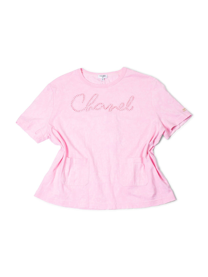 Top Quality Chanel Logo Cotton Embroidered Tie-Dye T-Shirt Pink
