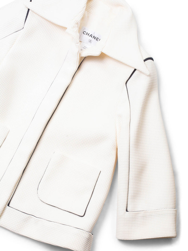 Top Quality Chanel Logo Cotton Tweed Jacket White Black