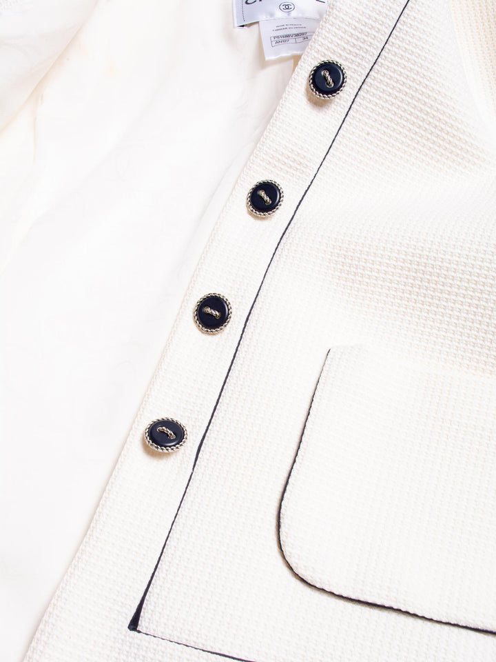 Top Quality Chanel Logo Cotton Tweed Jacket White Black