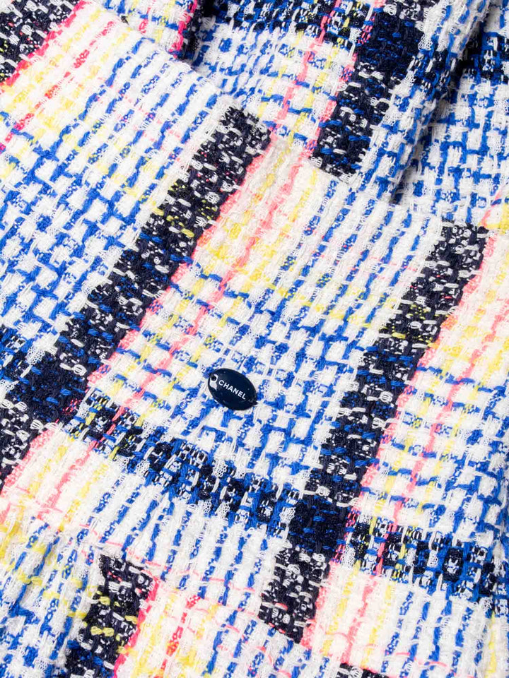 Top Quality Chanel Logo Fantasy Tweed Fringe High Waisted Skirt Multicolor