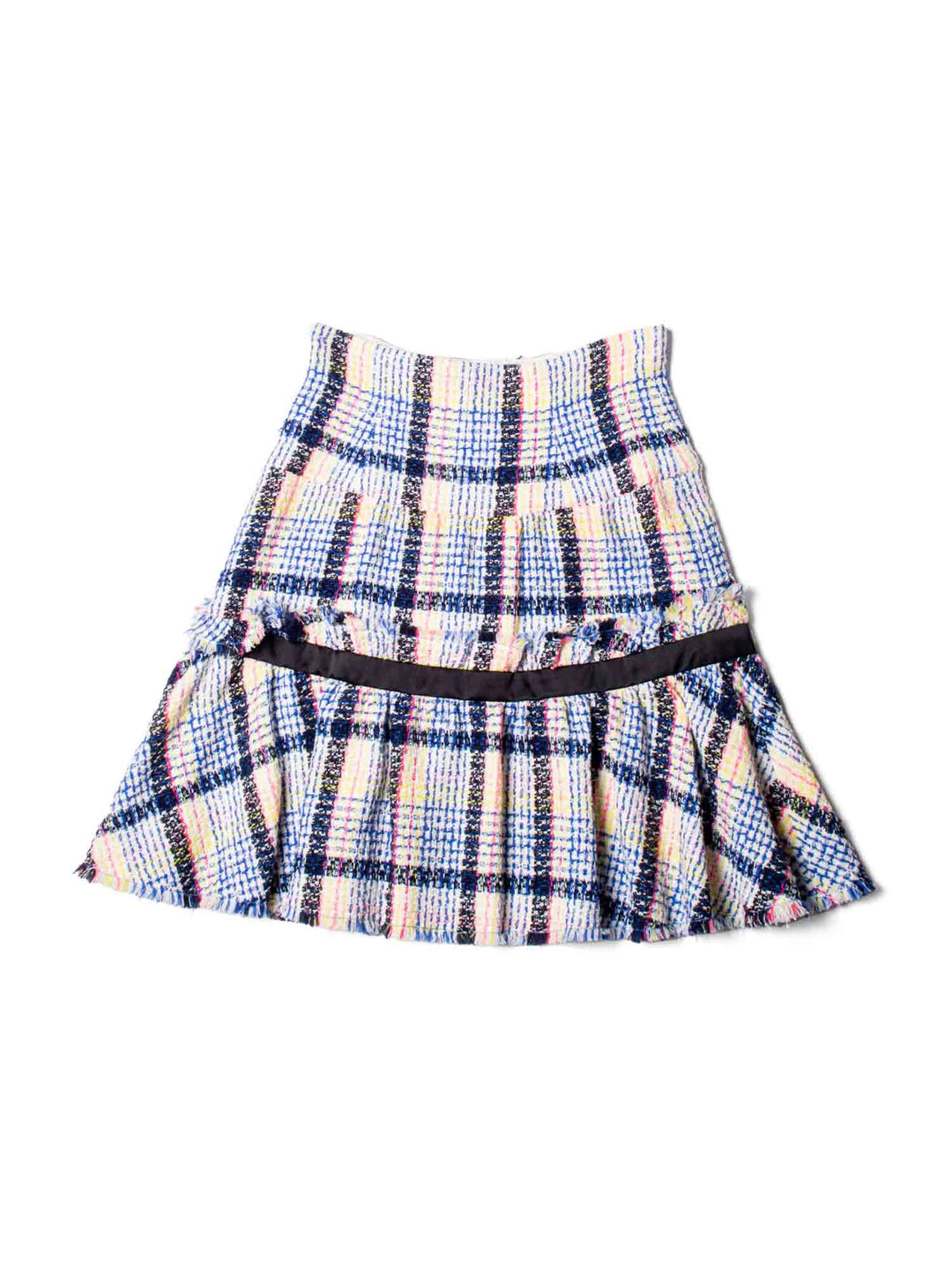 Top Quality Chanel Logo Fantasy Tweed Fringe High Waisted Skirt Multicolor