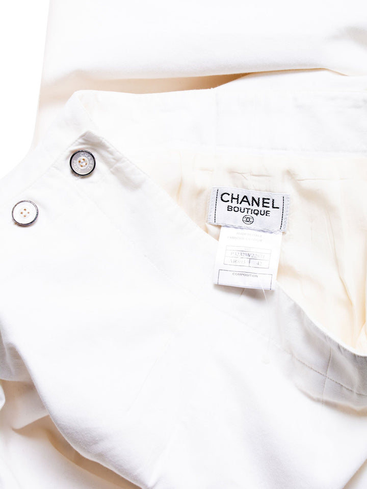 Top Quality Chanel Logo High Wasted Wide Sailor Pants White