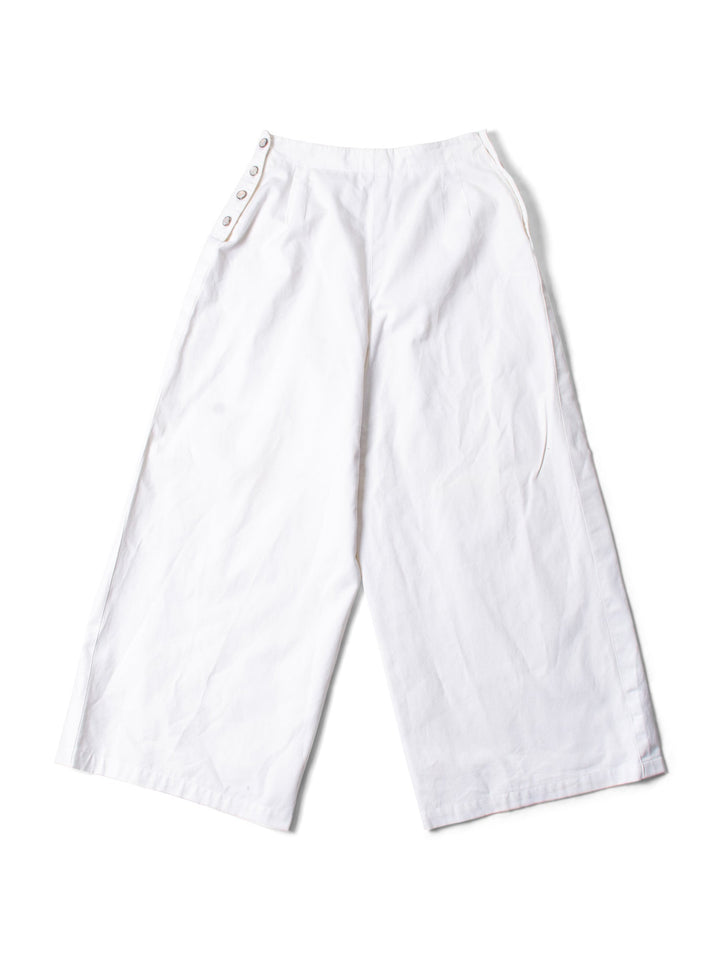 Top Quality Chanel Logo High Wasted Wide Sailor Pants White