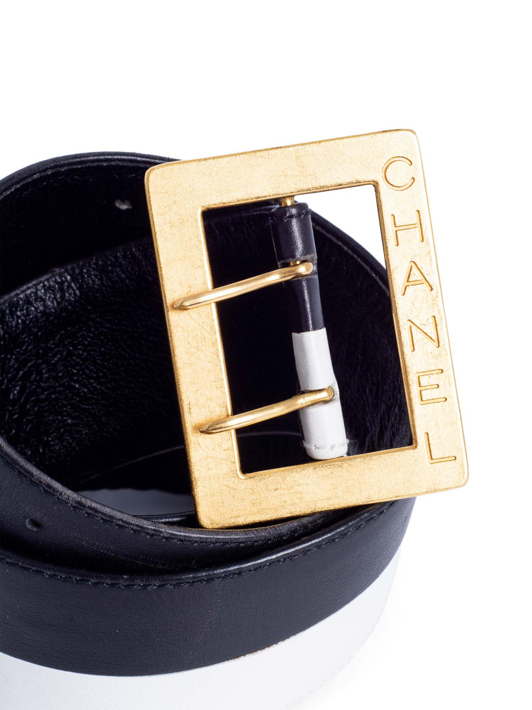 Top Quality Chanel Logo Leather Wide Belt Black White