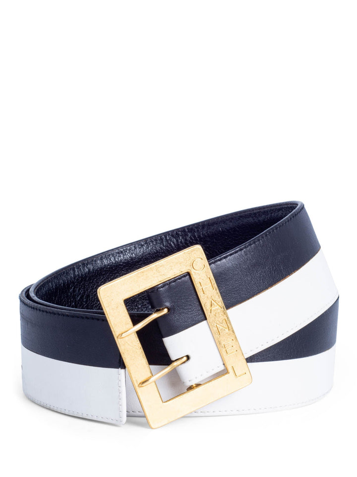 Top Quality Chanel Logo Leather Wide Belt Black White