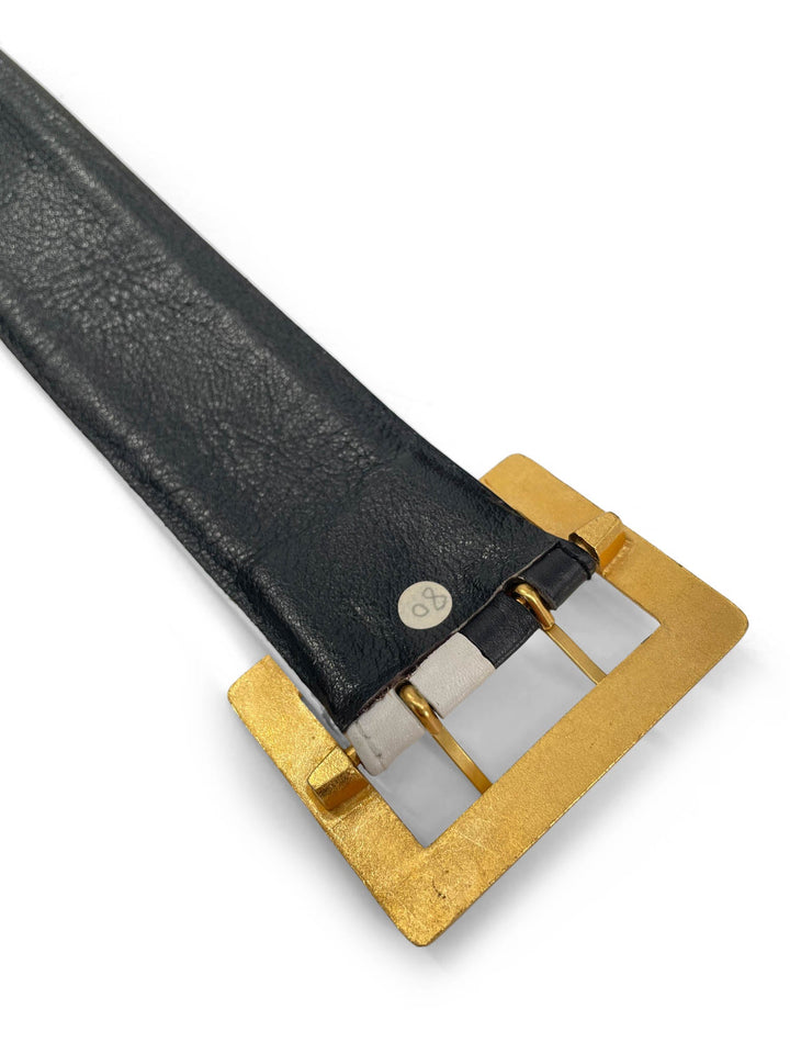 Top Quality Chanel Logo Leather Wide Belt Black White