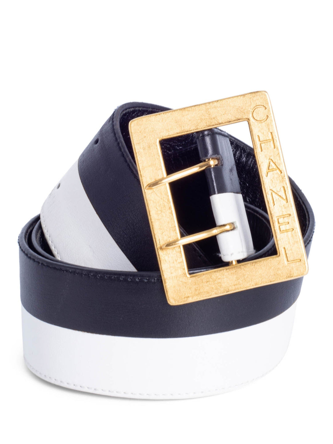 Top Quality Chanel Logo Leather Wide Belt Black White