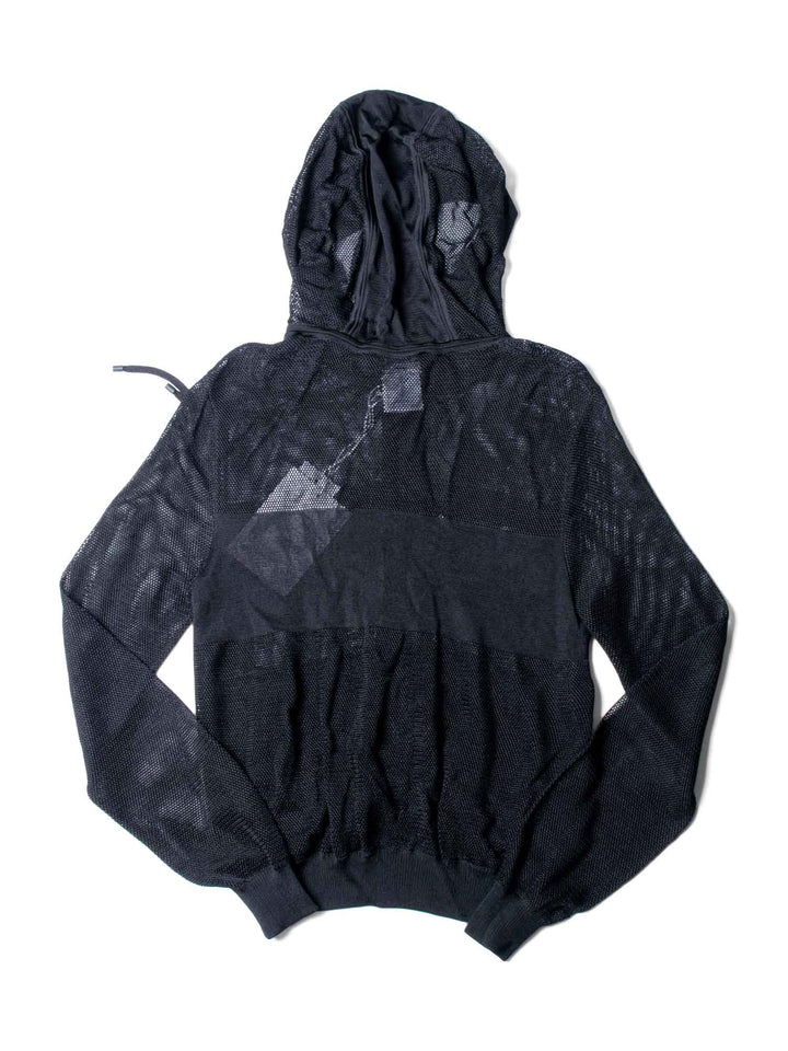 Top Quality Chanel Logo Mesh Knit Zip Up Hoodie Sweater Black