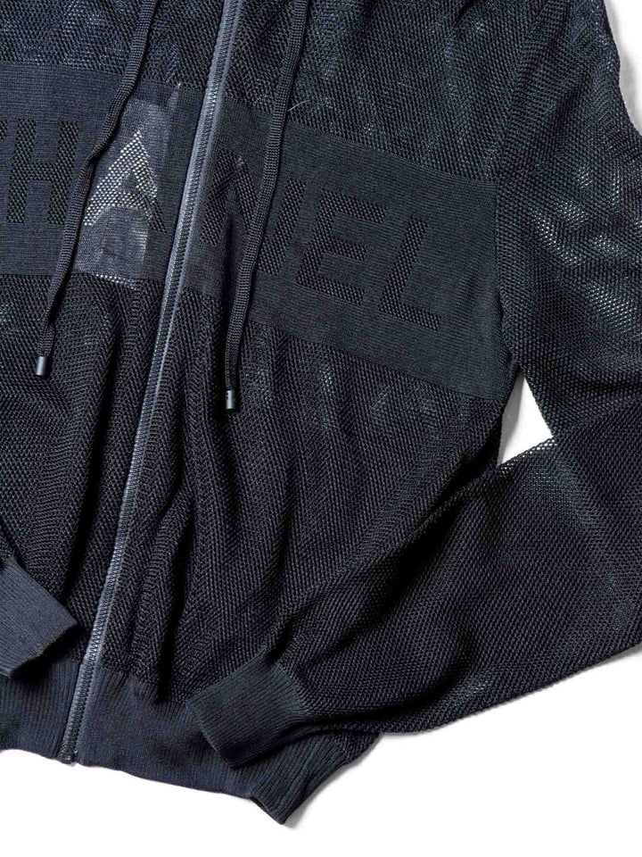 Top Quality Chanel Logo Mesh Knit Zip Up Hoodie Sweater Black
