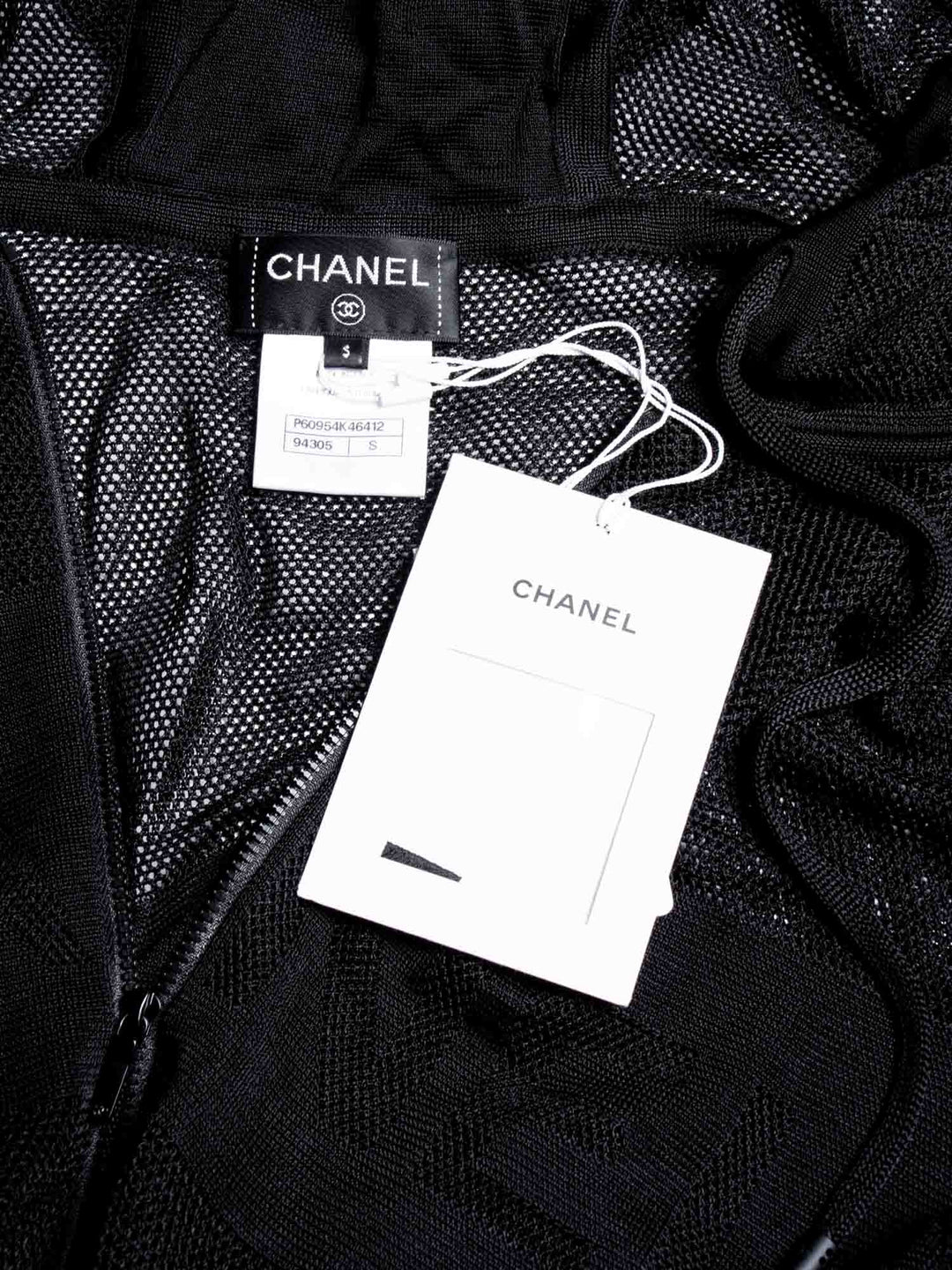 Top Quality Chanel Logo Mesh Knit Zip Up Hoodie Sweater Black