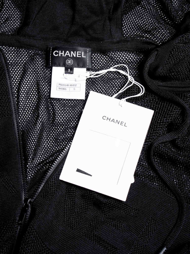 Top Quality Chanel Logo Mesh Knit Zip Up Hoodie Sweater Black