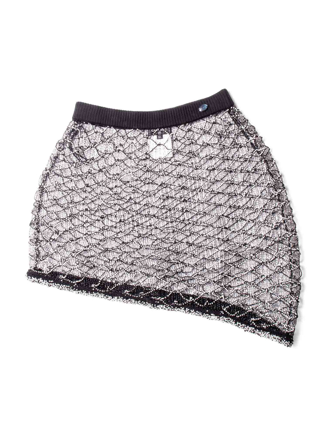 Top Quality Chanel Logo Mini Asymmetric Mesh Beaded Skirt Black White