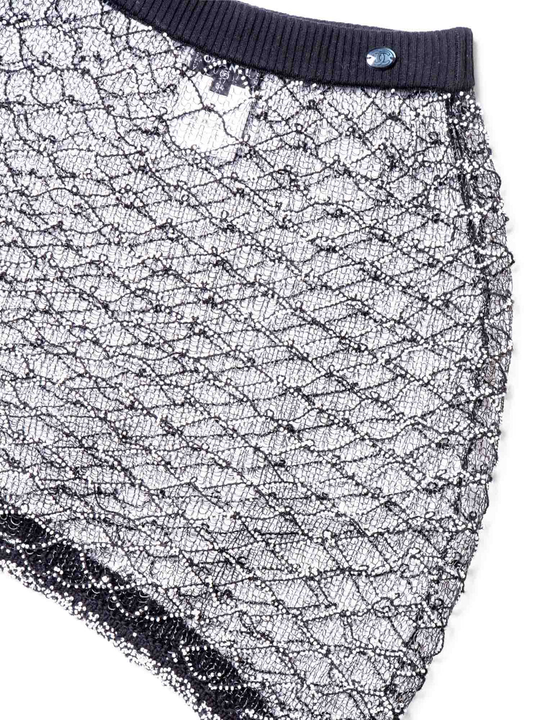 Top Quality Chanel Logo Mini Asymmetric Mesh Beaded Skirt Black White