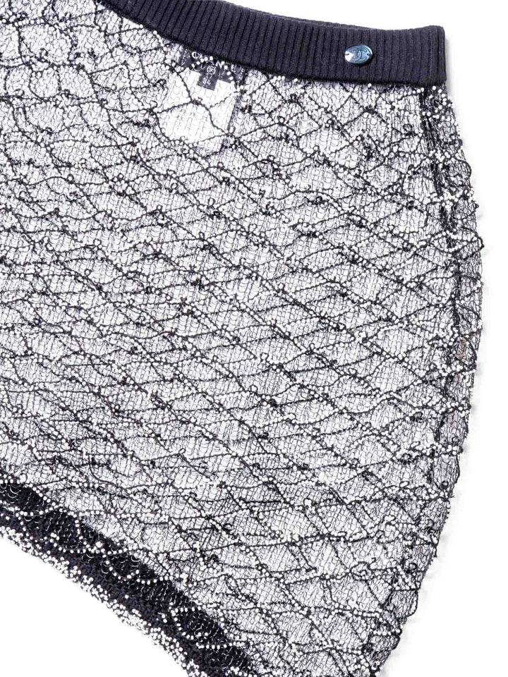 Top Quality Chanel Logo Mini Asymmetric Mesh Beaded Skirt Black White