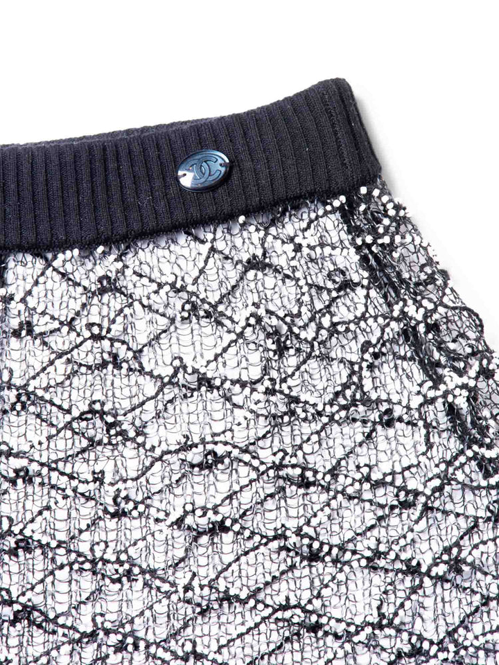 Top Quality Chanel Logo Mini Asymmetric Mesh Beaded Skirt Black White