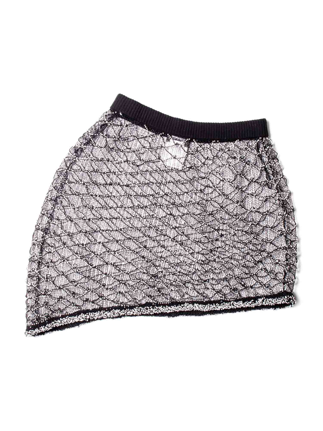 Top Quality Chanel Logo Mini Asymmetric Mesh Beaded Skirt Black White