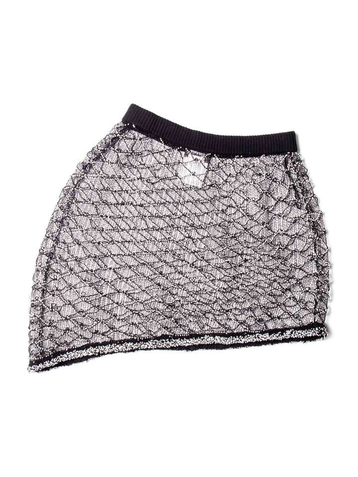 Top Quality Chanel Logo Mini Asymmetric Mesh Beaded Skirt Black White