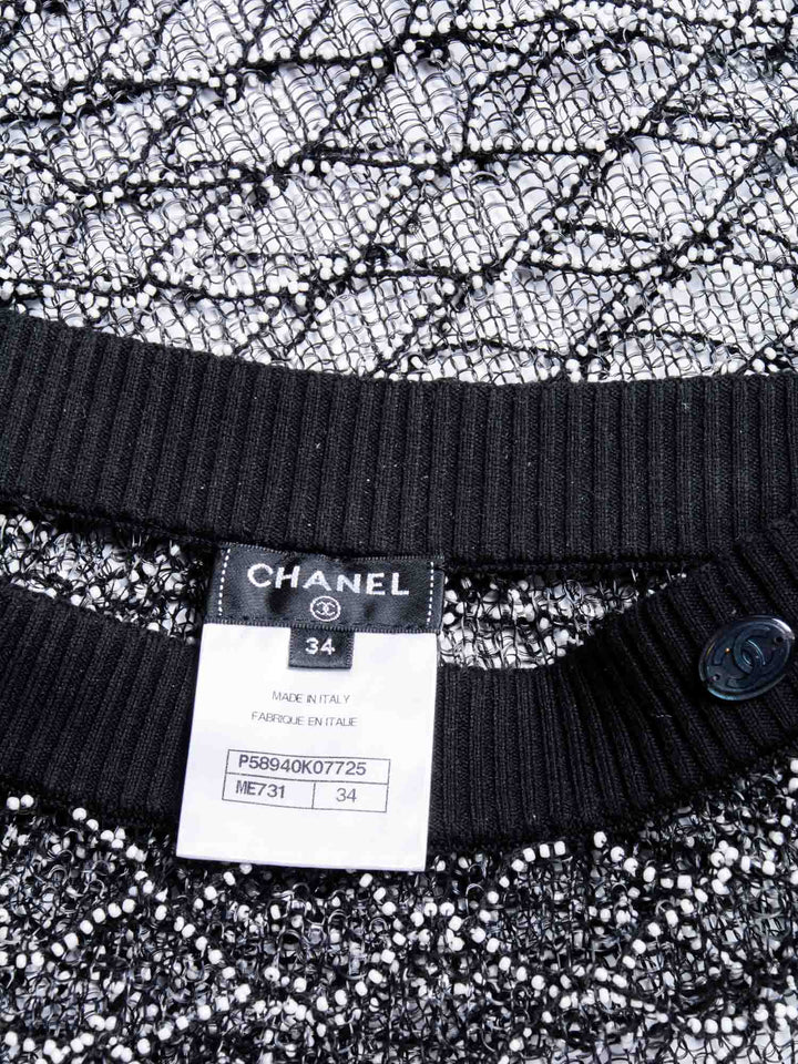 Top Quality Chanel Logo Mini Asymmetric Mesh Beaded Skirt Black White