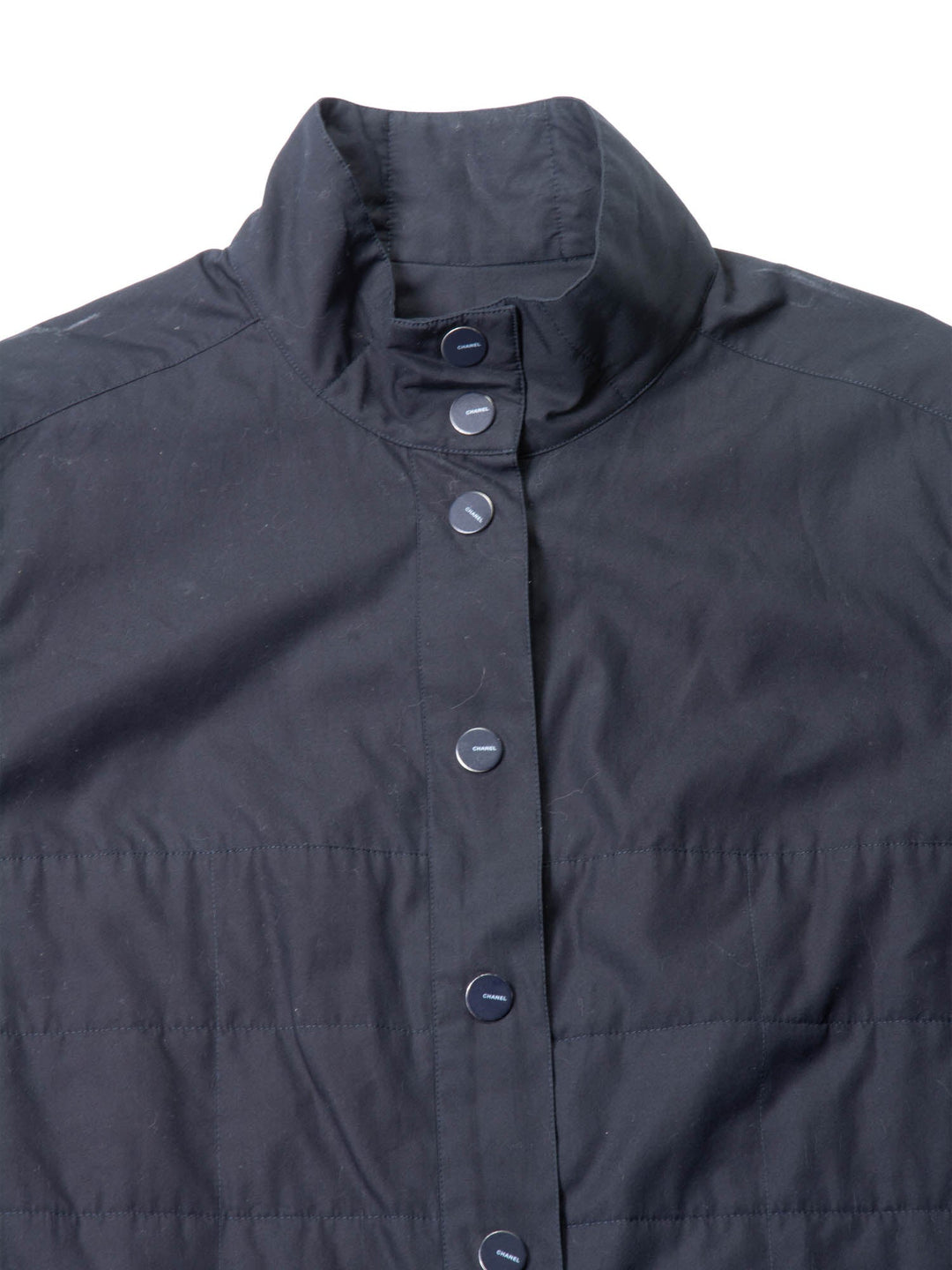 Top Quality Chanel Logo Quilted Cotton Button Up Jacket Black