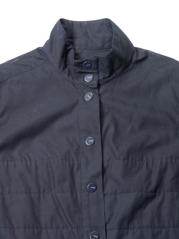 Top Quality Chanel Logo Quilted Cotton Button Up Jacket Black
