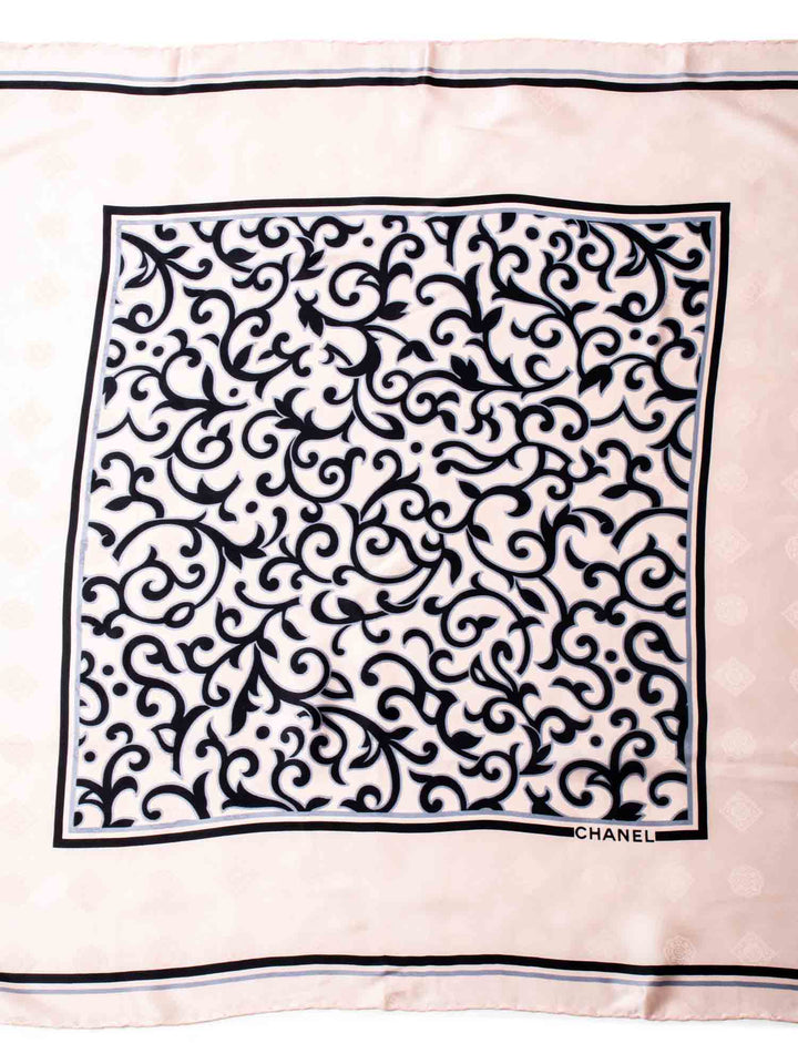 Top Quality Chanel Logo Silk Royal Floral Scarf Pink Black