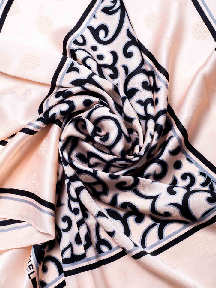 Top Quality Chanel Logo Silk Royal Floral Scarf Pink Black