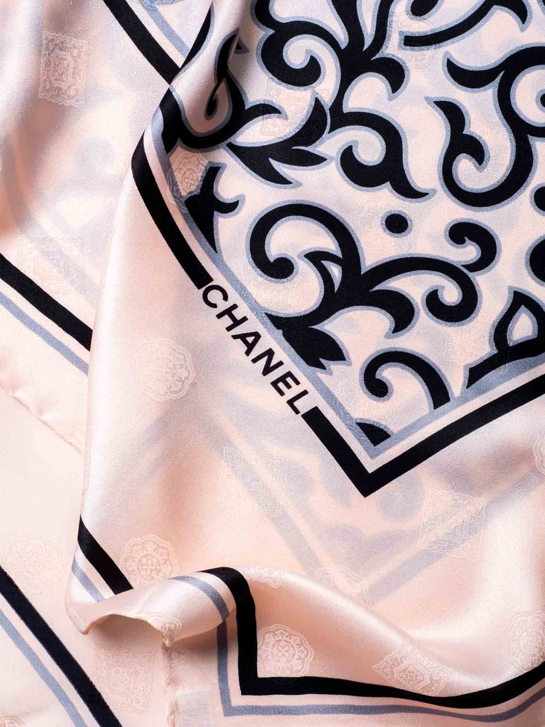 Top Quality Chanel Logo Silk Royal Floral Scarf Pink Black