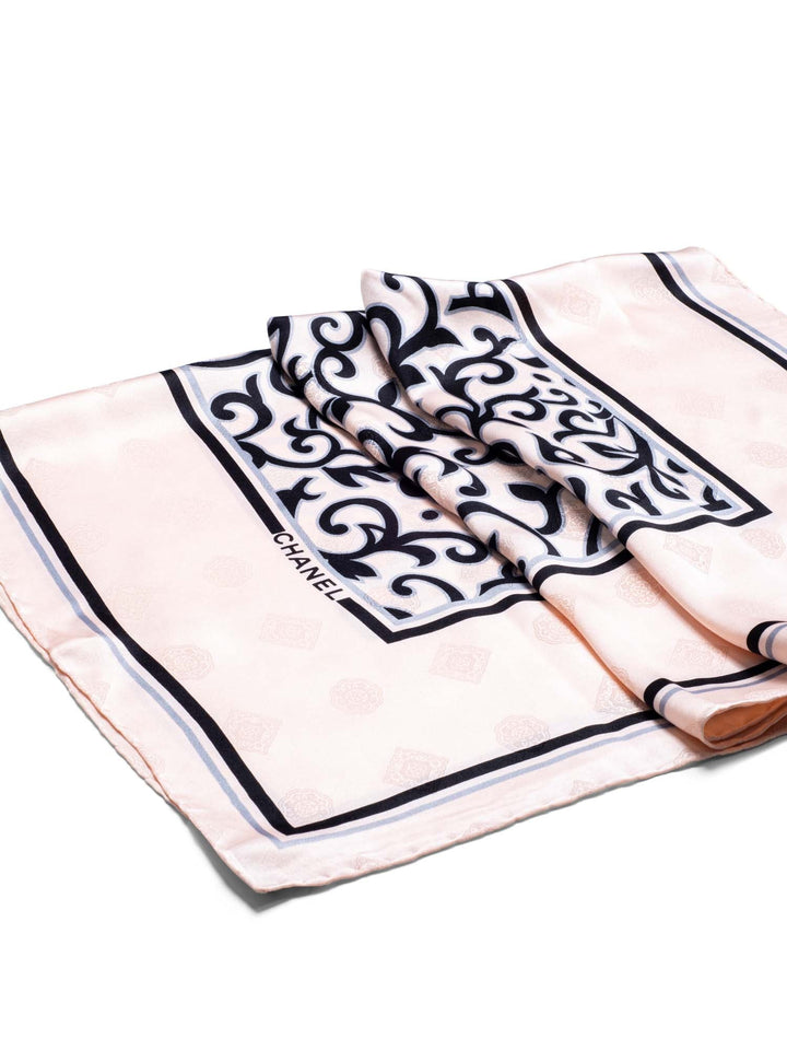 Top Quality Chanel Logo Silk Royal Floral Scarf Pink Black