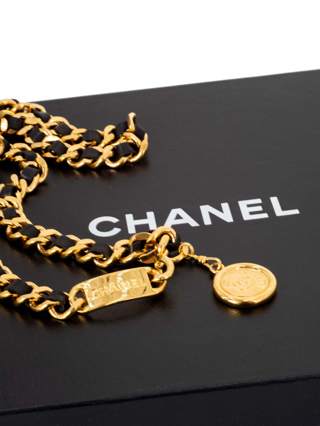 Top Quality Chanel Medallion 24K Gold Chain Leather Belt Black